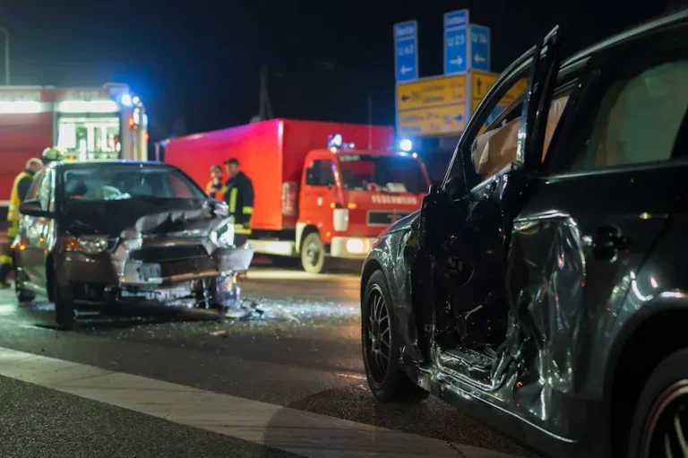 Car Accident Scene At Night